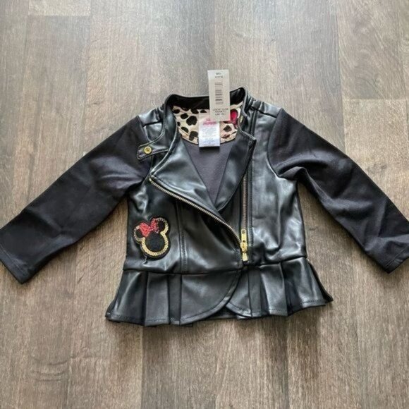 Disney Minnie Mouse Faux Leather Motto Jacket For Girls Size 18M - Picture 3 of 7